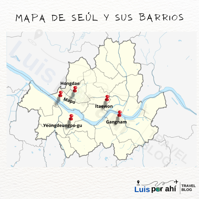 Mapa Seul con barrios para vivir y alojarse